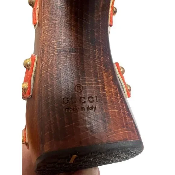 Gucci Orange Crane Wood Block Heels Sandals Sz. 8 - Picture 5 of 13